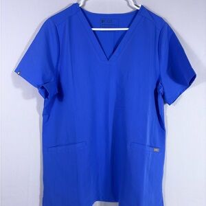 NWT Figs Blue V-Neck Casma 3 Pocket Short Sleeve Scrubs Top Size Large